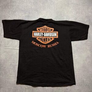Harley-Davidson Moscow Russia T-Shirt Mens XL Black Vintage Graphic Tee